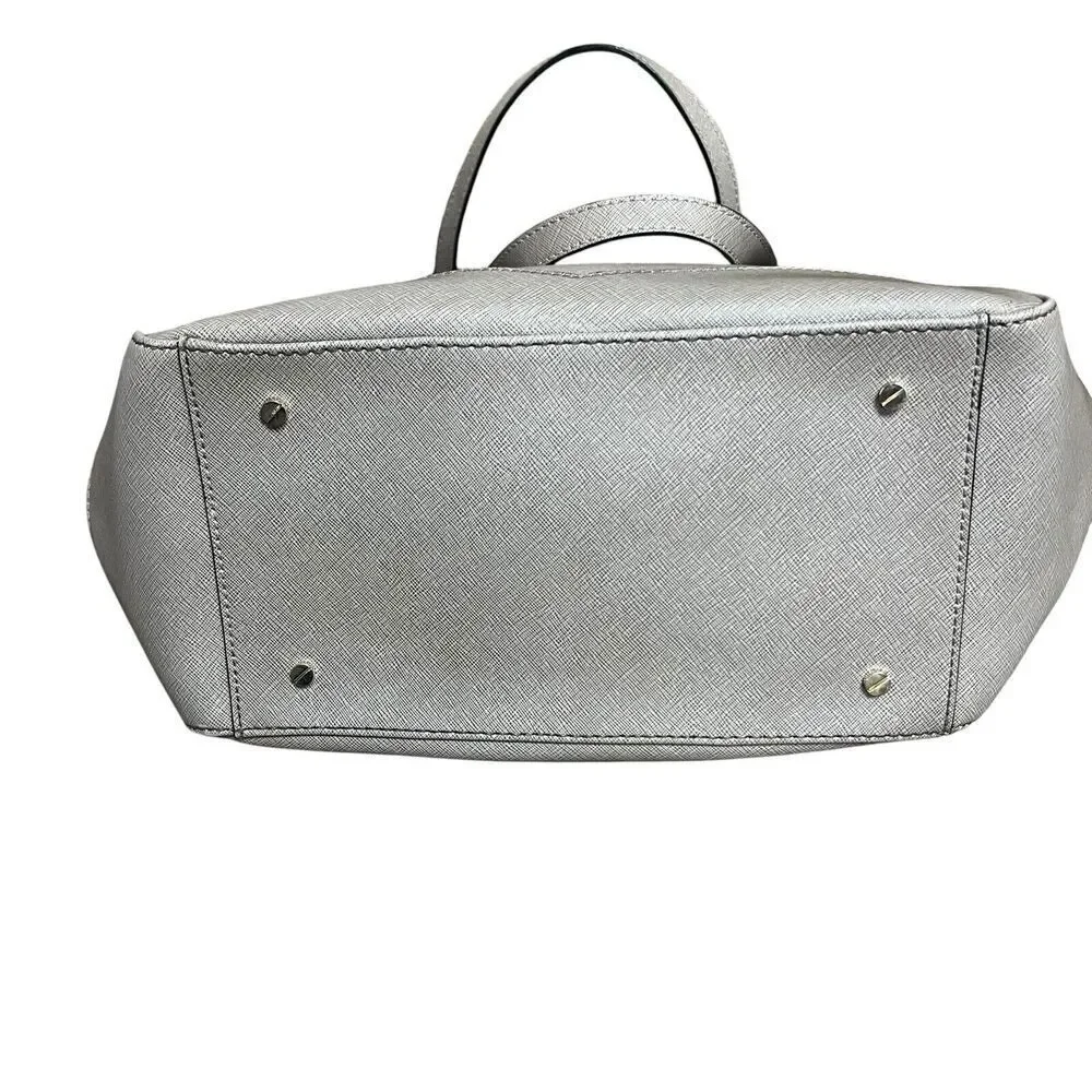 Karl Lagerfeld Paris Taupe Gray Saffiano Leather Satchel Double Handles